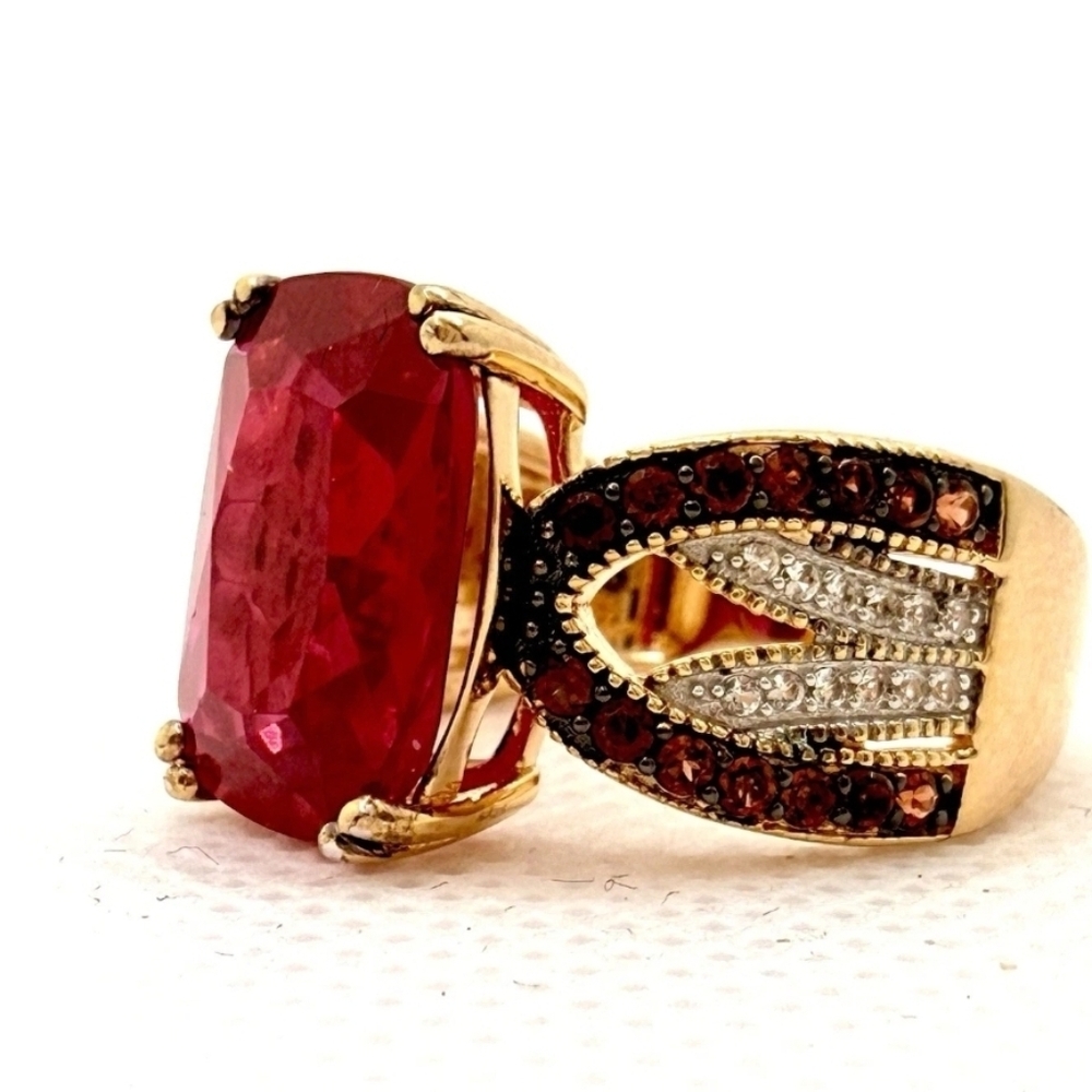 Designer Signed  Ruby And  Garnet Ring - Picture 4 of 13